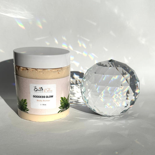 Goddess Glow Emulsified Body Butter in a luxurious jar – rich violet and vanilla-scented moisturizer for glowing, hydrated, and radiant skin