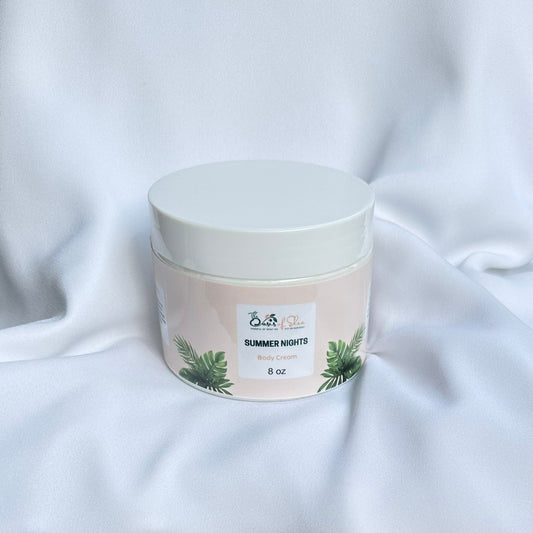 Summer Nights Body Cream in a sleek jar – lightweight moisturizer with neroli, jasmine, and marigold for soft, glowing skin and a romantic summer scent