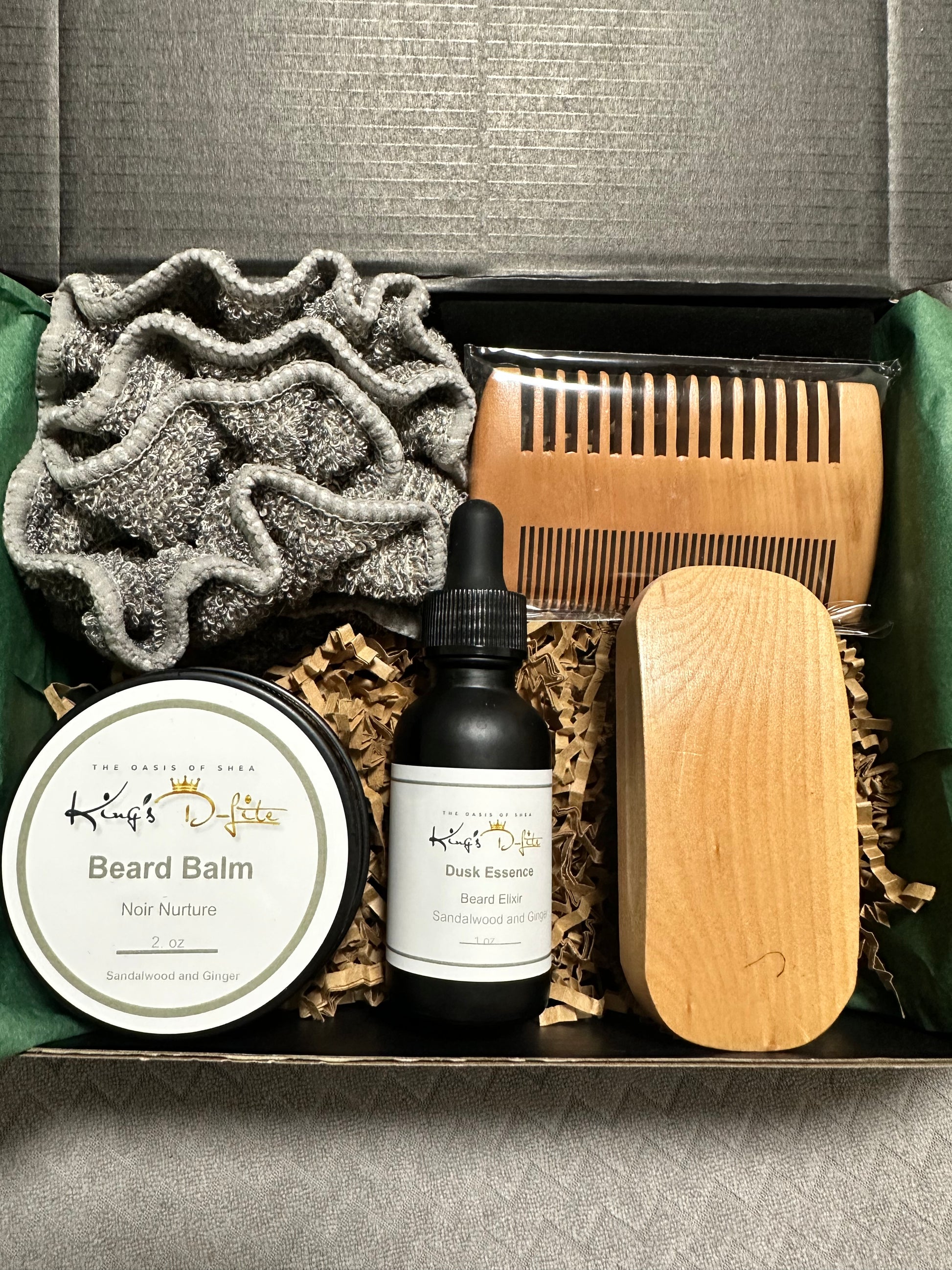 King’s D-Lite Gift Set for men – complete beard grooming kit with oils, butters, and grooming tools in a premium gift box