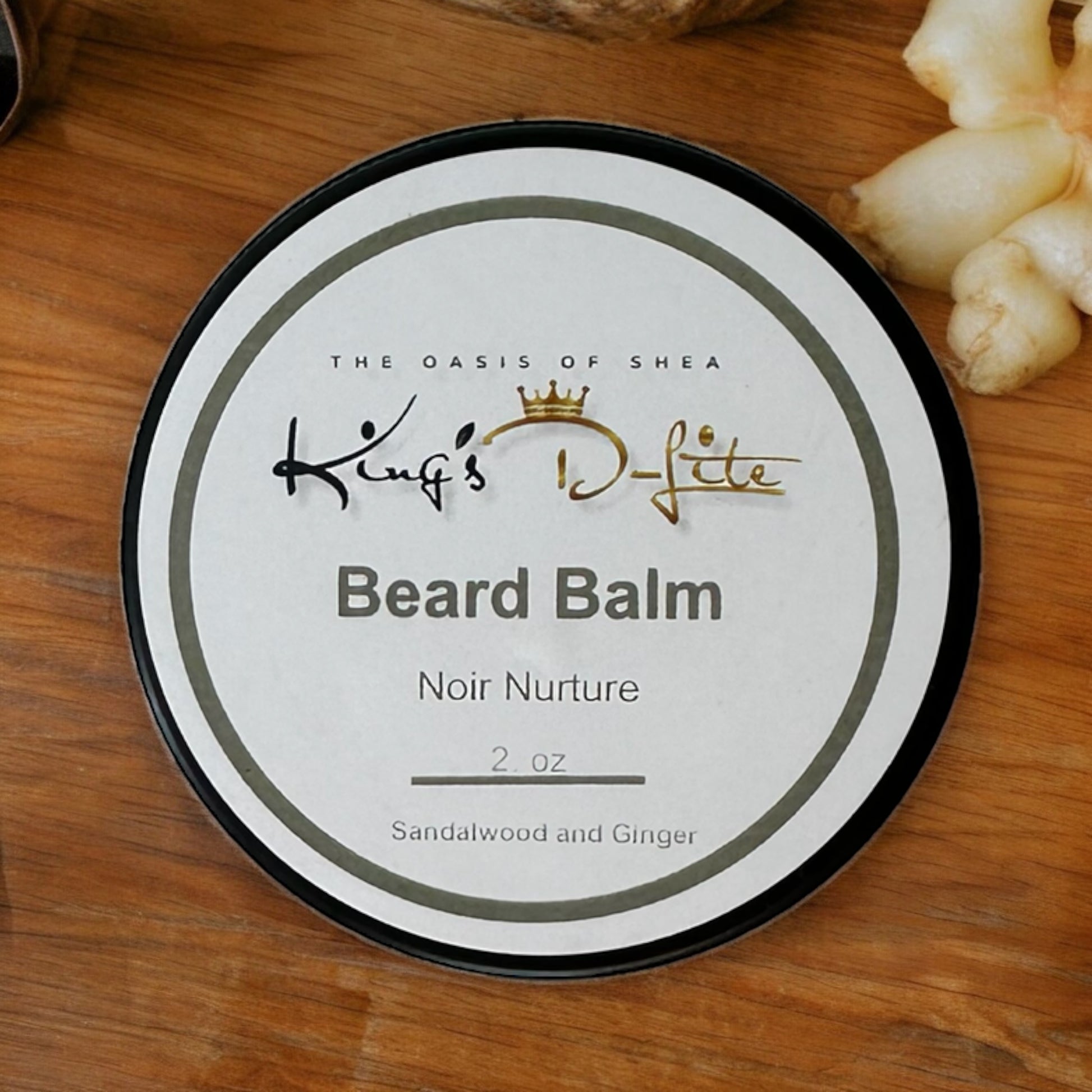 Noir Nurture Beard Balm in a matte tin – sandalwood and ginger-infused balm for soft, styled, and nourished facial hair