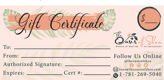 Oasis of Shea digital gift certificate – the perfect skincare gift for self-care lovers and beauty enthusiasts