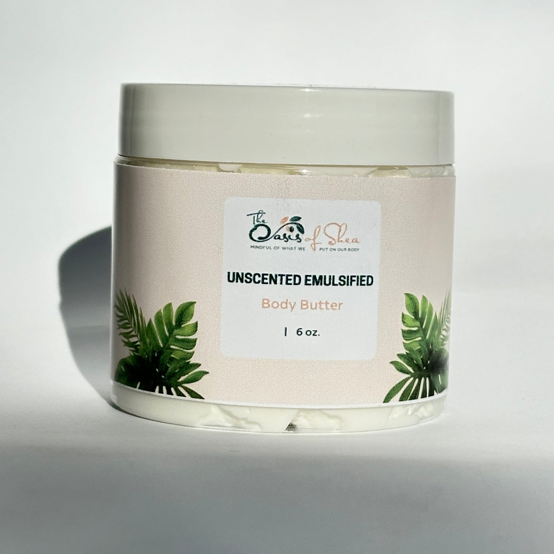 Unscented Emulsified Body Butter in a minimalist jar – fragrance-free whipped moisturizer for soft, hydrated, and calm skin